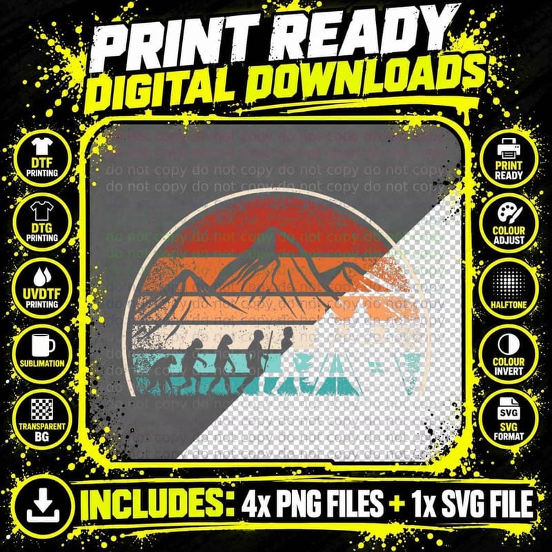 Retro Camping Evolution Sunset Mountain Nature Camper Png SVG Digital Bundle