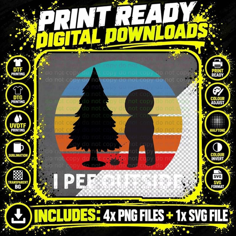 Retro I Pee Outside Funny Sarcastic Camping T-Shirt Png SVG Digital Bundle