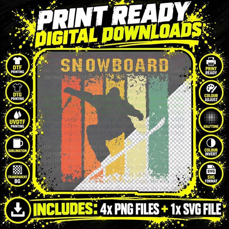 Retro Snowboard Snowboarding T-Shirt, Vintage Style Tee Png SVG Digital Bundle
