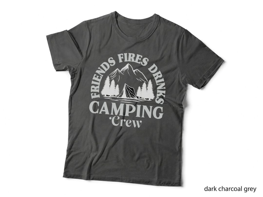 Riends Fires Drink Camping Crew T-Shirt, Mountain Forest Deer Camping Outdoor