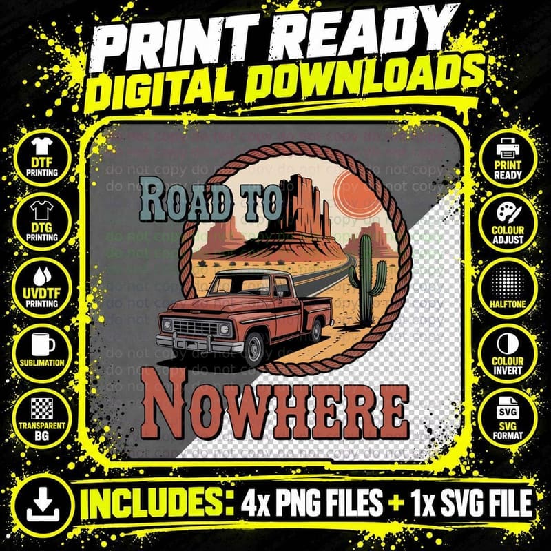 Road to Nowhere Western Design T-Shirt Png SVG Digital Bundle