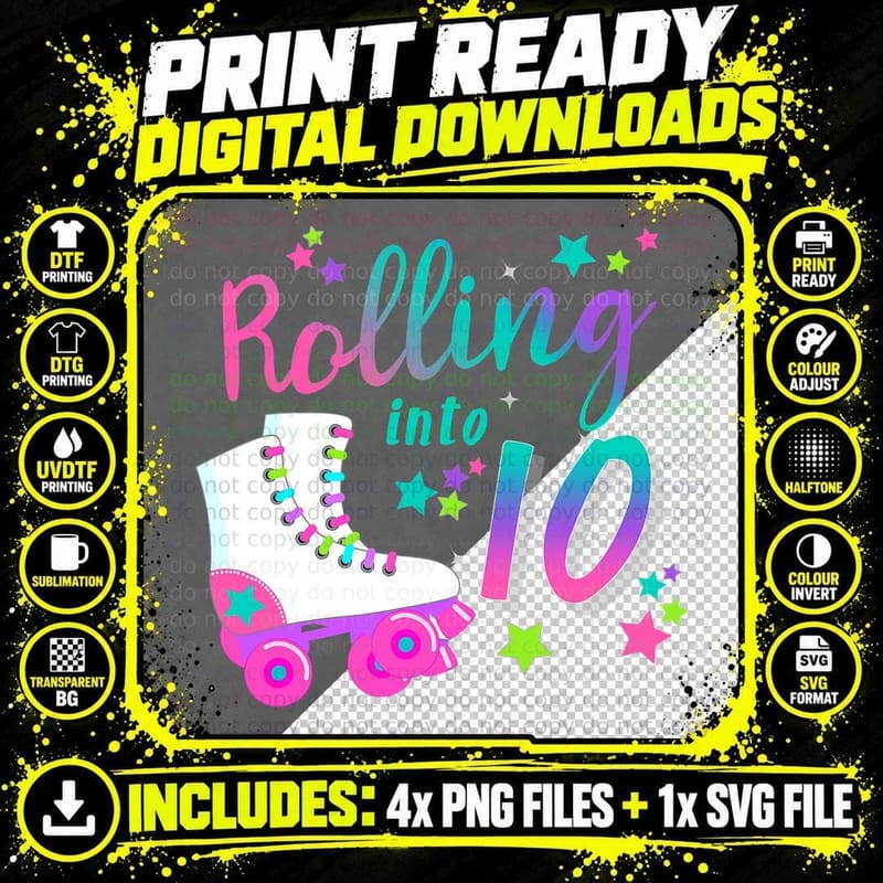 Roller Skate Birthday Shirt, 80's Party Outfit Png SVG Digital Bundle