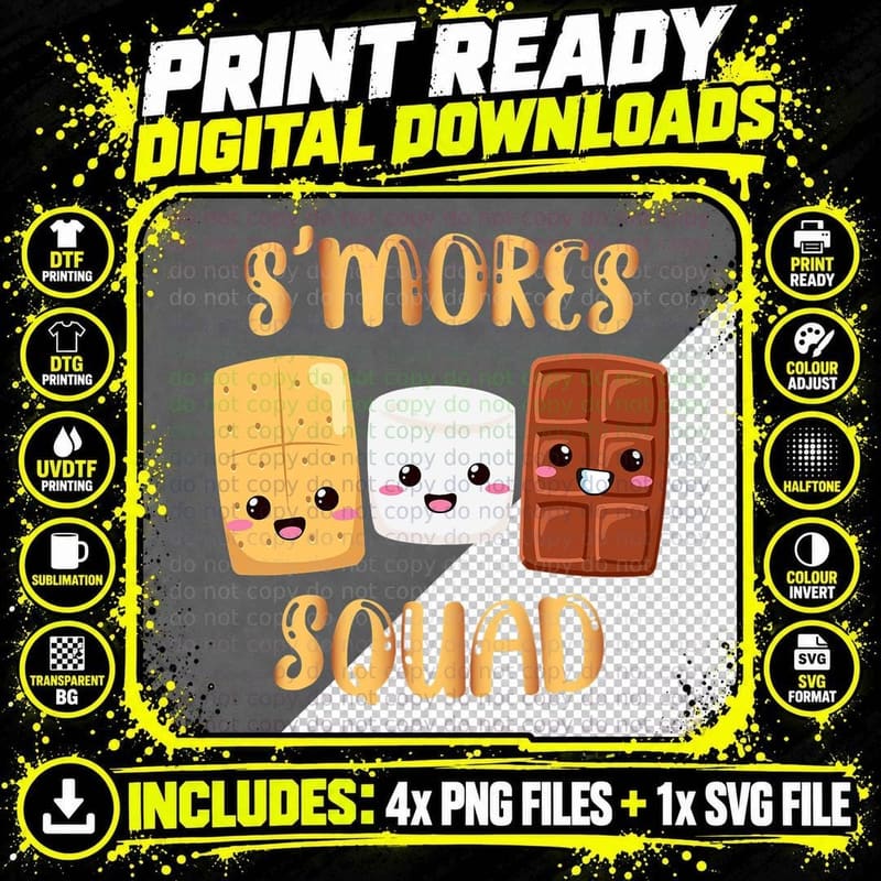 S'mores Marshmallows Funny Smores Squad Camping Campfire Png SVG Digital Bundle