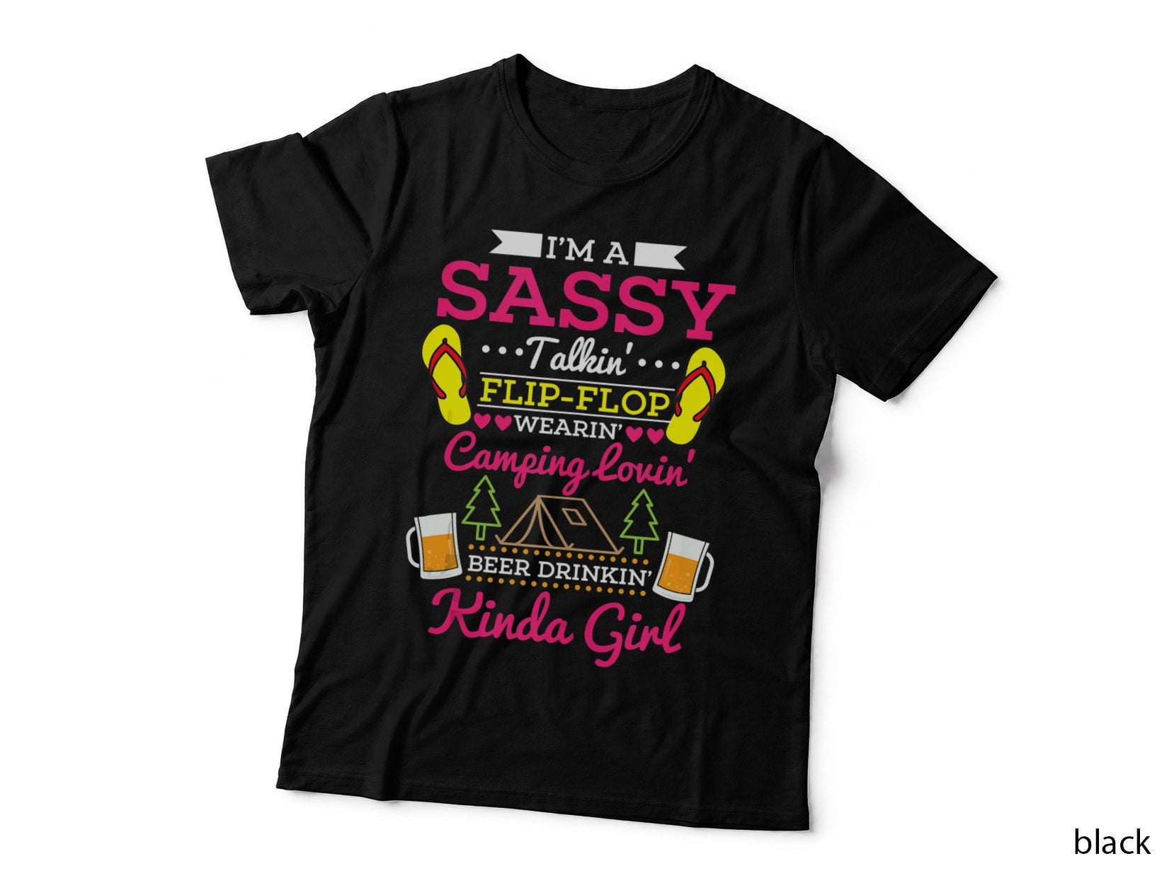 Sassy Flip Flop Camping Beer Drinking Girl Funny Summer Camp T-Shirt