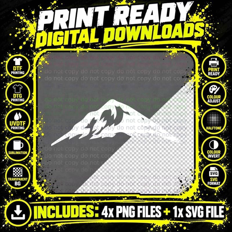 Single Detailed Shaded Mountain Peak Outdoor T-Shirt Png SVG Digital Bundle