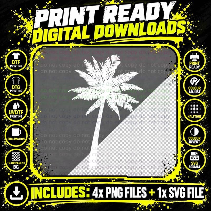 Single Palm Tree Outline Outdoor T-Shirt Png SVG Digital Bundle