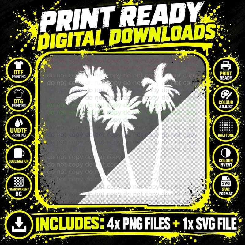 Single Palm Tree Silhouette Outdoor T-Shirt Png SVG Digital Bundle