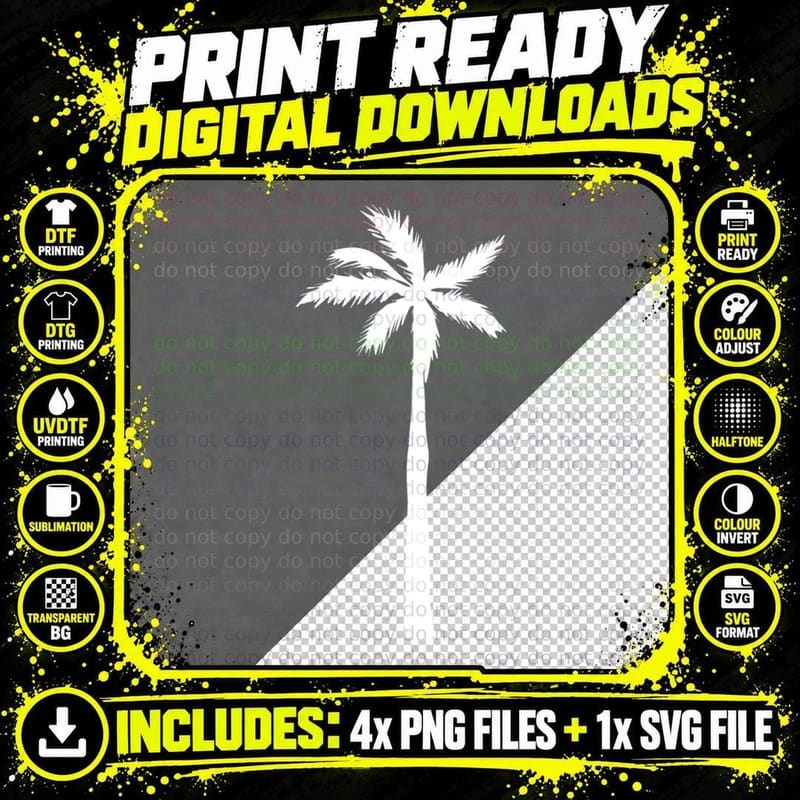 Single Palm Tree Tilted Outdoor T-Shirt Png SVG Digital Bundle