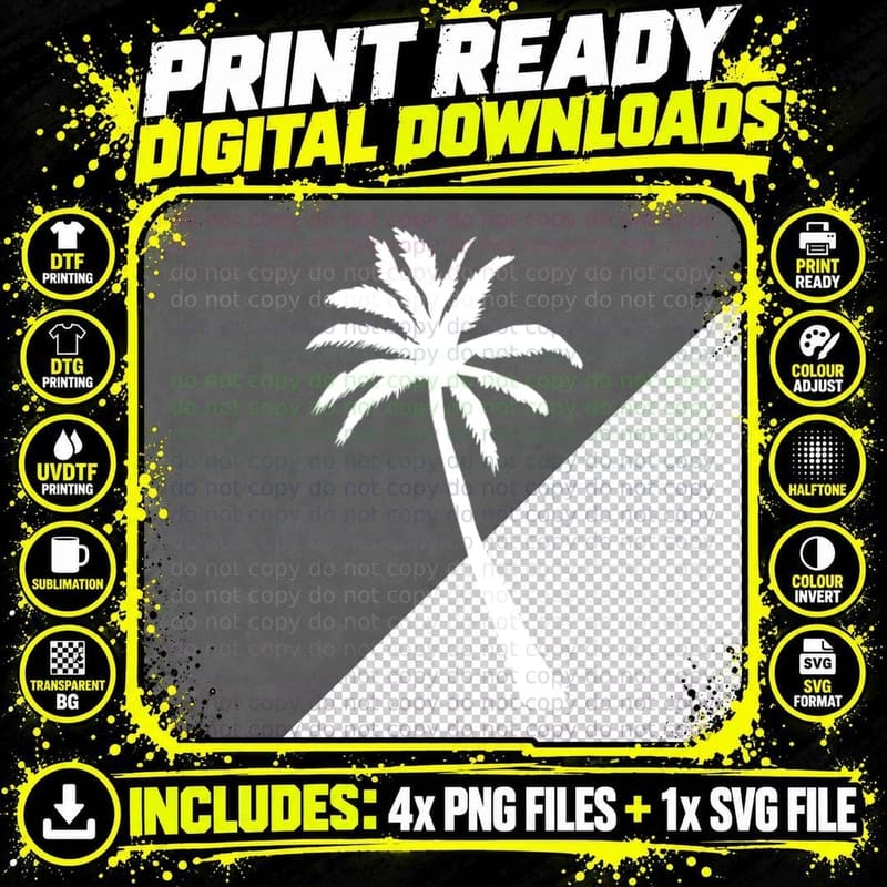 Single Palm Tree with Fronds Outdoor T-Shirt Png SVG Digital Bundle
