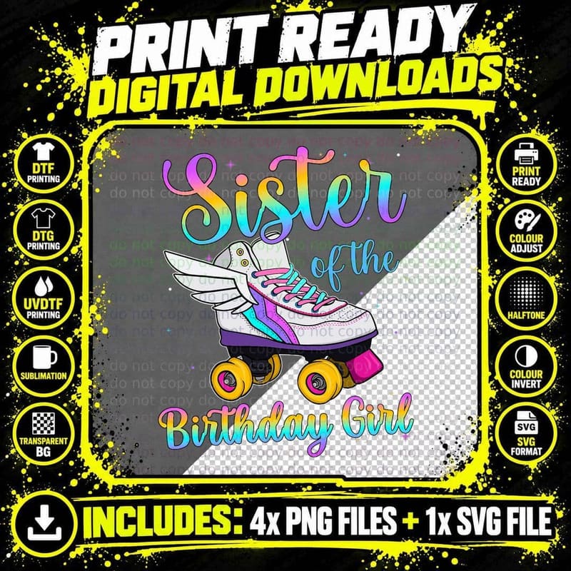 Sister of the Birthday Girl Rolling Skate Family Party Png SVG Digital Bundle