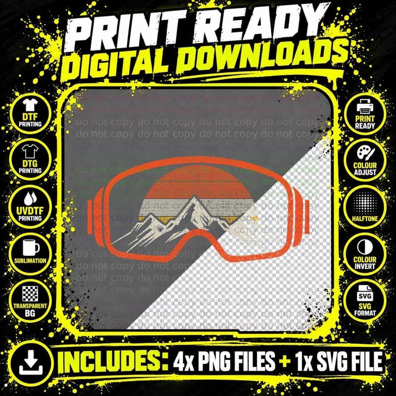 Ski & Snowboard Vintage Retro Mountains Winter Sports Png SVG Digital Bundle