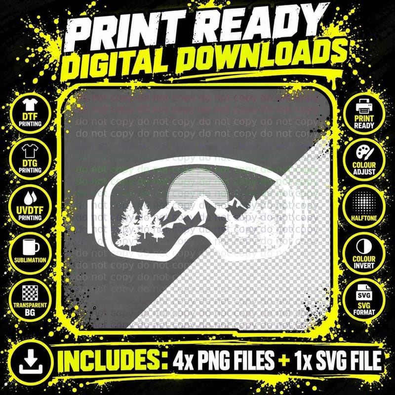 Ski Snowboard Shirt Goggles Skiing Snow Mountain Winter Png SVG Digital Bundle