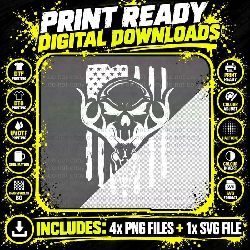 Skull Antler Flag Rifle Hunting Outdoor T-Shirt Png SVG Digital Bundle