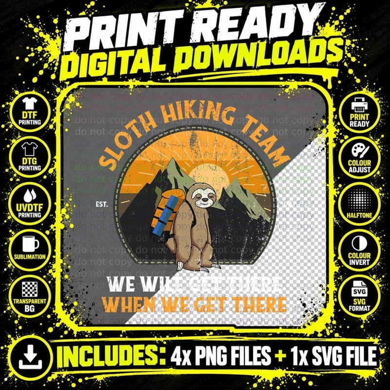 Sloth Hiking Tshirt, Sloth Hiking Team T-Shirt Png SVG Digital Bundle