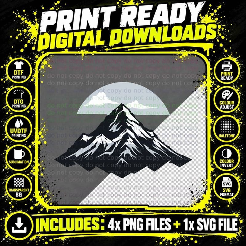 Snow Mountain Clouds Forest Outdoor T-Shirt Png SVG Digital Bundle