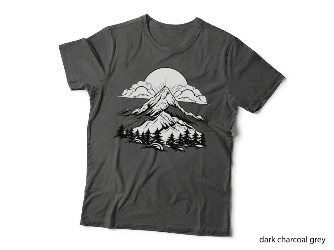 Snow Mountain with Clouds and Sun Outdoor T-Shirt, Nature Adventure Graphic Tee