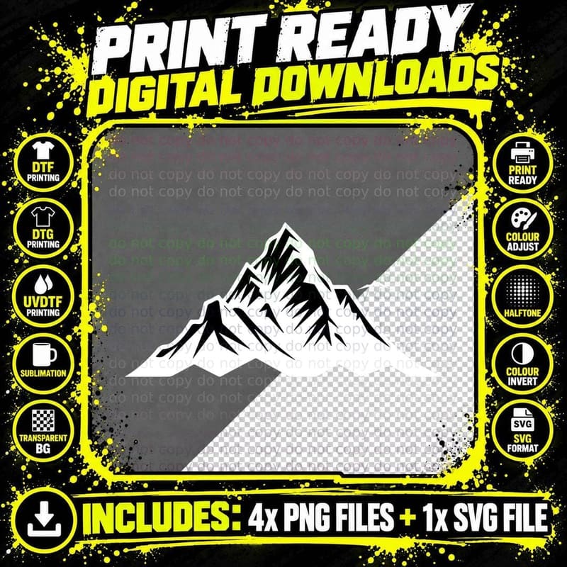 Snow-Capped Mountain Peak Outdoor T-Shirt Png SVG Digital Bundle