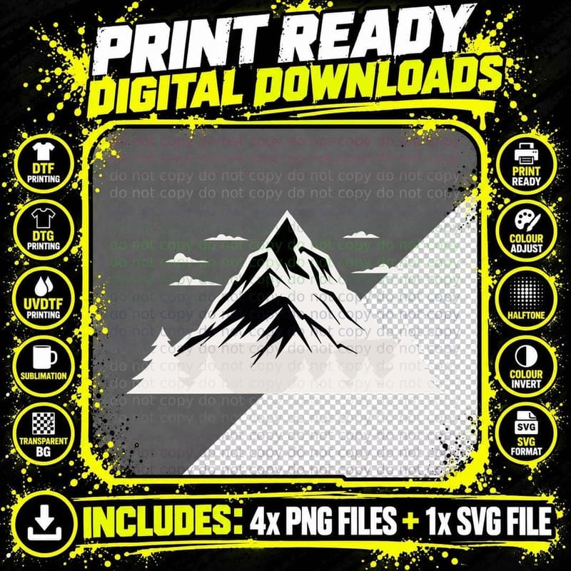 Snow-Capped Peak with Forest Trees Outdoor T-Shirt Png SVG Digital Bundle