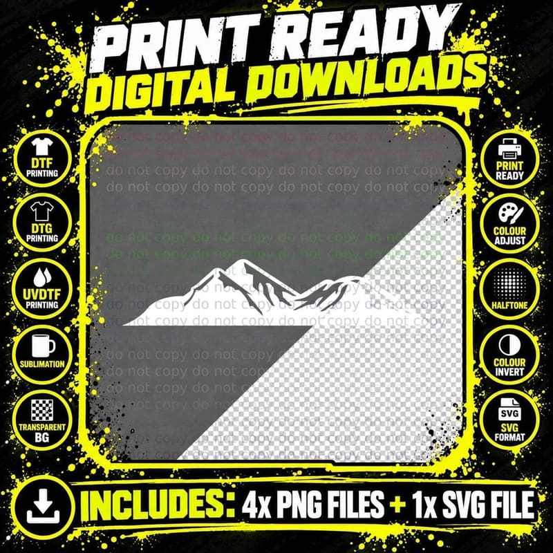 Snow-Peaked Mountain Range Outdoor T-Shirt Png SVG Digital Bundle