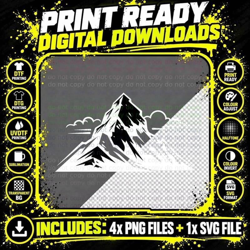 Snowy Mountain Peaks Silhouette Outdoor T-Shirt Png SVG Digital Bundle