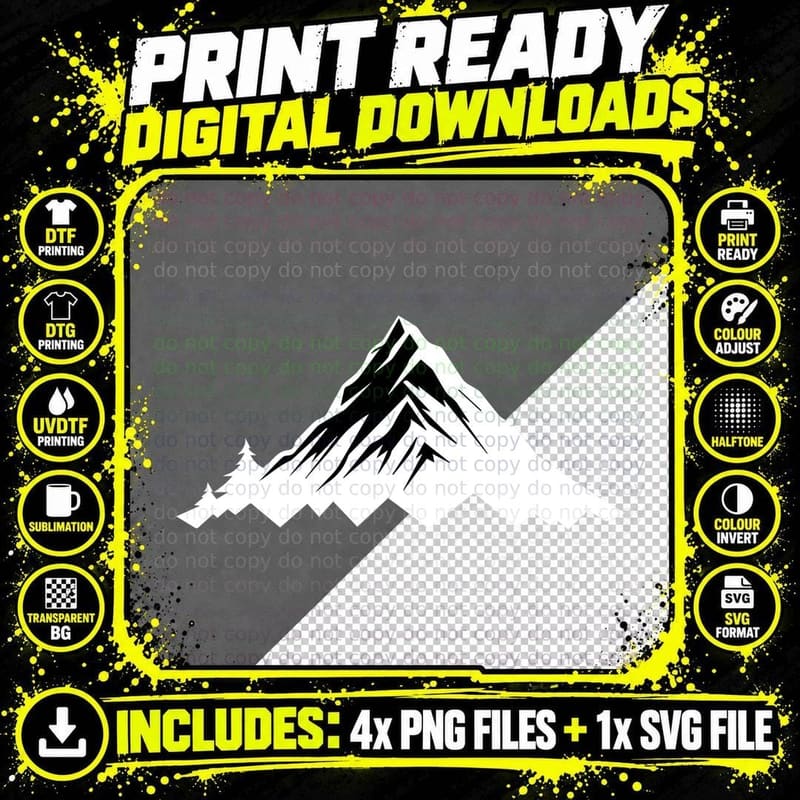 Snowy Mountain with Forest Outdoor T-Shirt Png SVG Digital Bundle