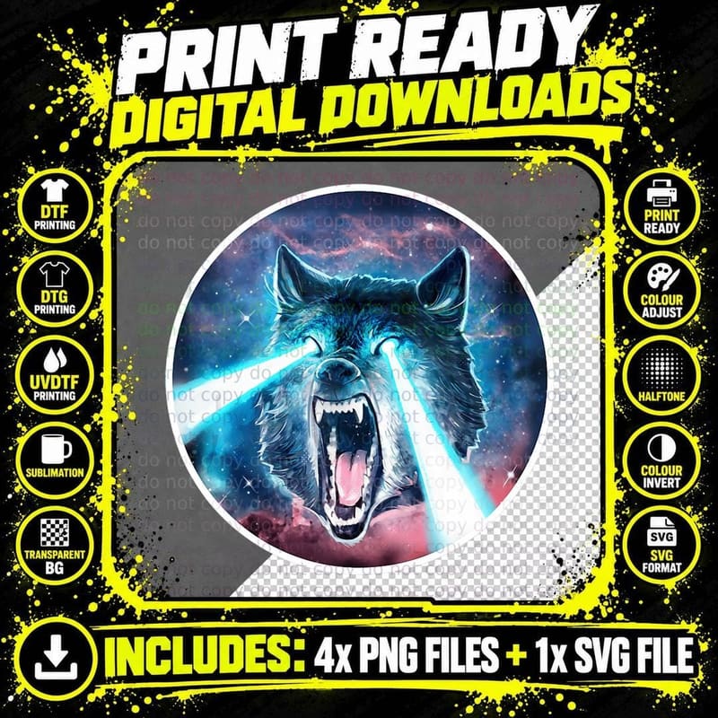 Space Wolf Howling from the Cosmic Mountain Stars Trail Png SVG Digital Bundle