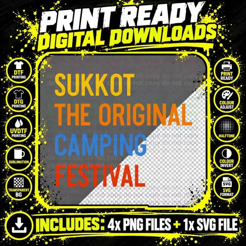 Sukkot the Original Camping Festival Lulav Etrog Jewish Png SVG Digital Bundle