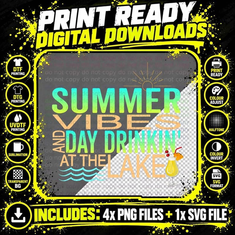 Summer Vibes and Day Drinking at the Lake Girls Camping Png SVG Digital Bundle