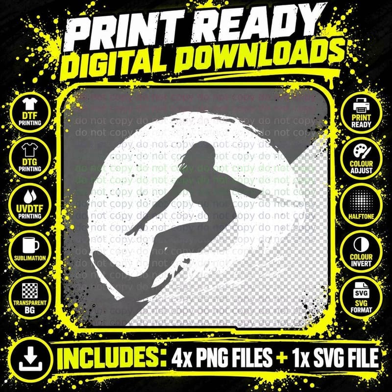 Surf Art for Women Girls Beach Surfer Hawaiian Wave Png SVG Digital Bundle
