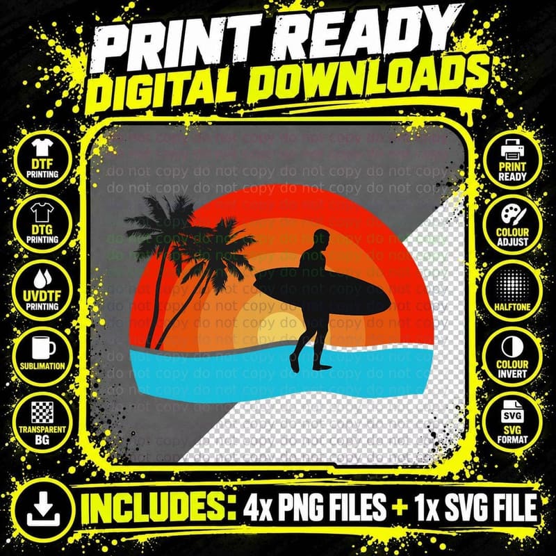 Surf Retro Surfing Themed Clothing for Surfer T-Shirt Png SVG Digital Bundle