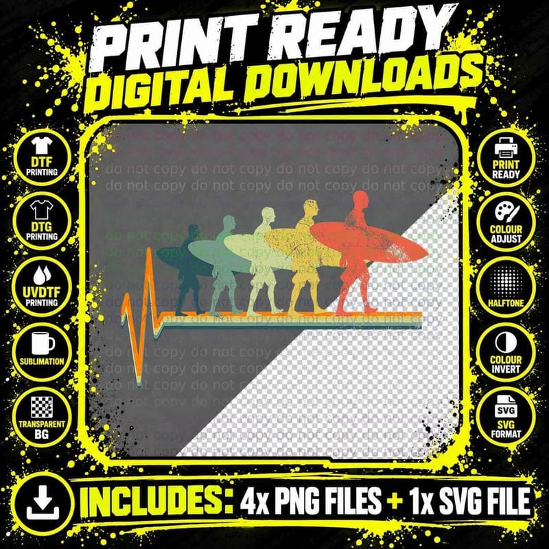 Surf Surfboard Vintage Gift T-Shirt Png SVG Digital Bundle