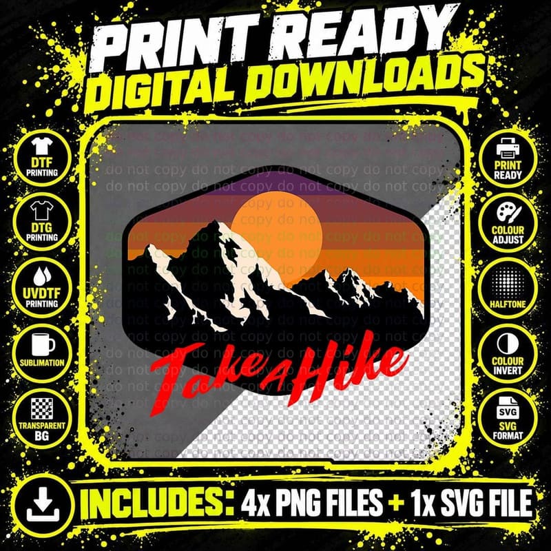 TAKE a HIKE RETRO Weathered Outdoor Hiking T-Shirt Png SVG Digital Bundle