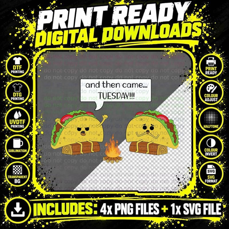 Taco Tuesday - Funny - Text - Humour - Happy -Camping- Png SVG Digital Bundle