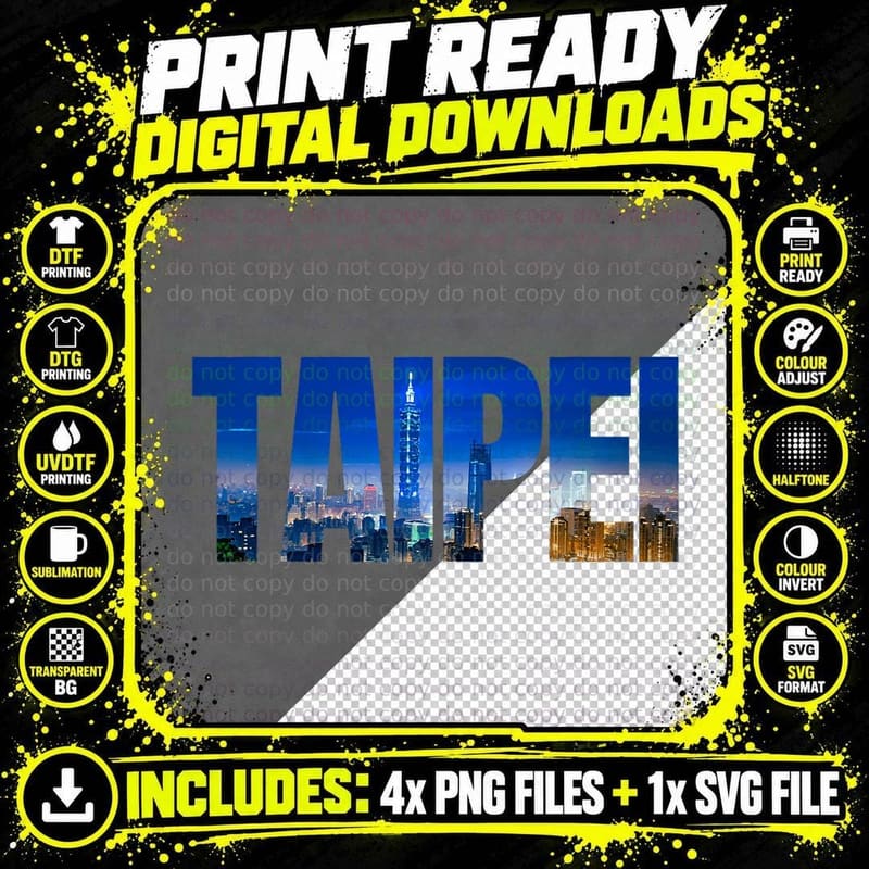 Taipei Taiwan Skyline Nightview Taipei 101 Elephant Png SVG Digital Bundle