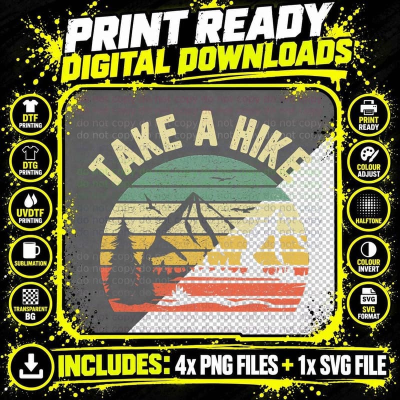 Take a Hike Shirt Retro Hiker Outdoors Camping Nature Png SVG Digital Bundle