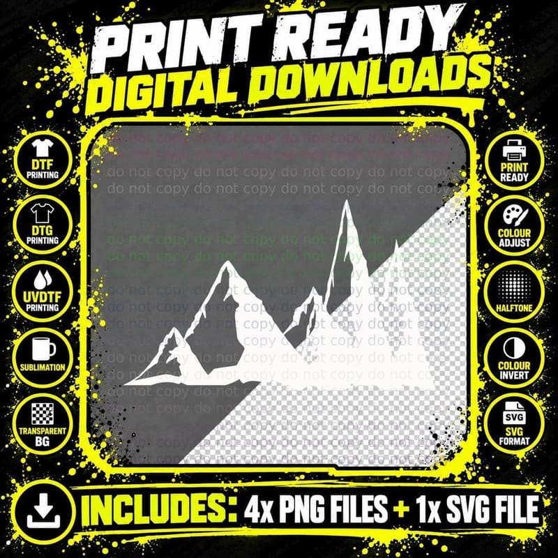 Tall Alpine Peaks Silhouette Outdoor T-Shirt Png SVG Digital Bundle