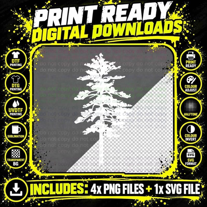 Tall Coniferous Tree Silhouette Outdoor T-Shirt Png SVG Digital Bundle