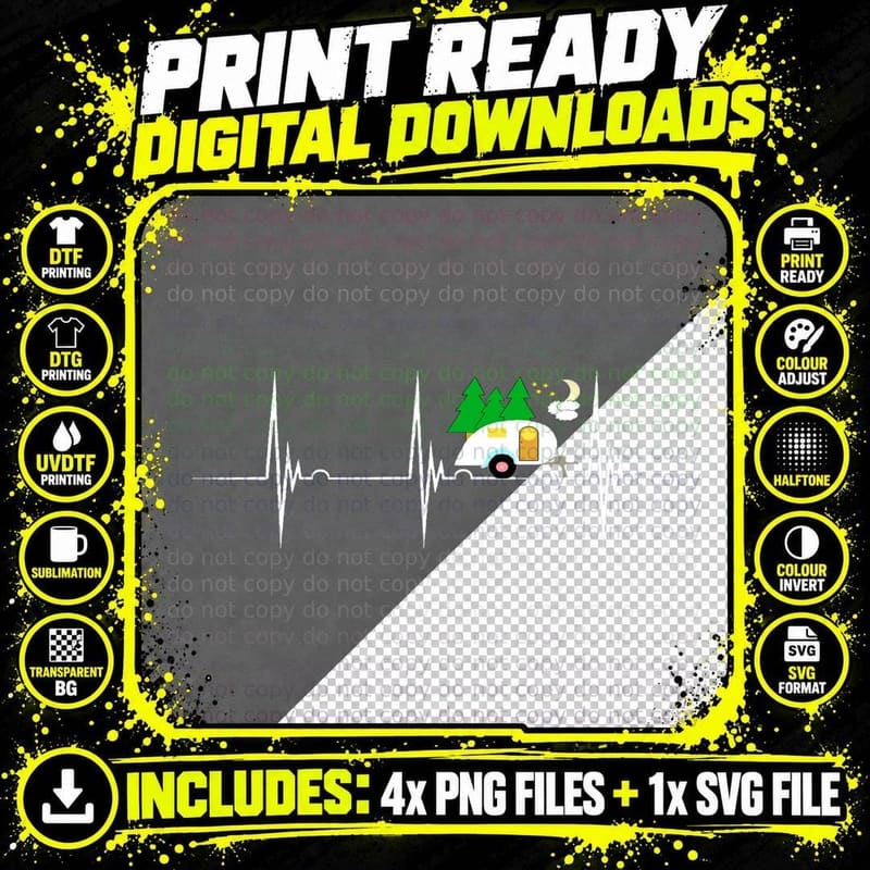 Teardrop Trailer Heartbeat Camping Pulse Line EKG RV Png SVG Digital Bundle