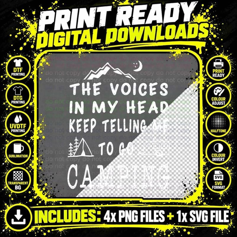 The Voices in My Head Keep Telling Me to Go Camping Png SVG Digital Bundle