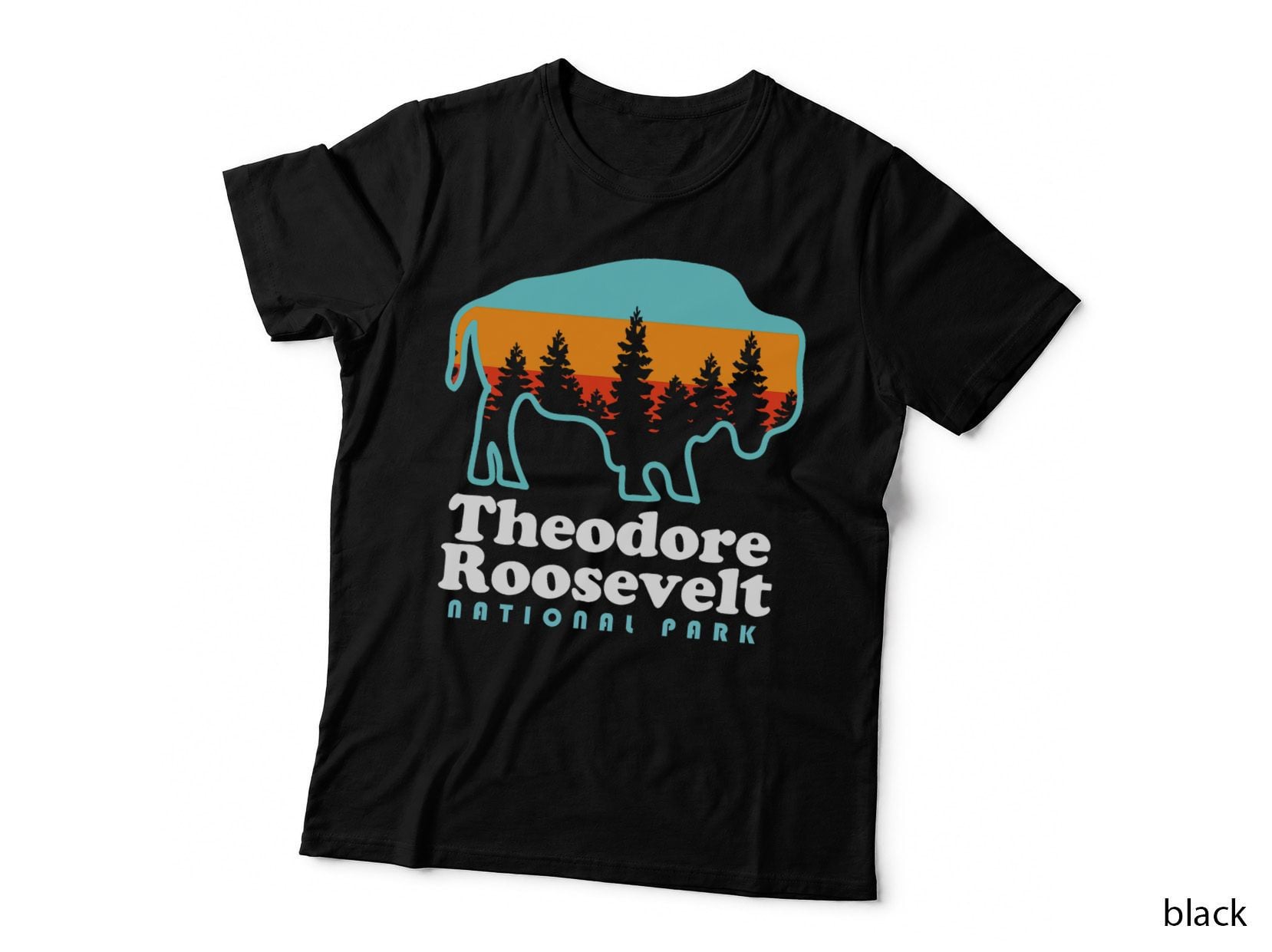 Theodore Roosevelt National Park Camping Bison Retro T-Shirt