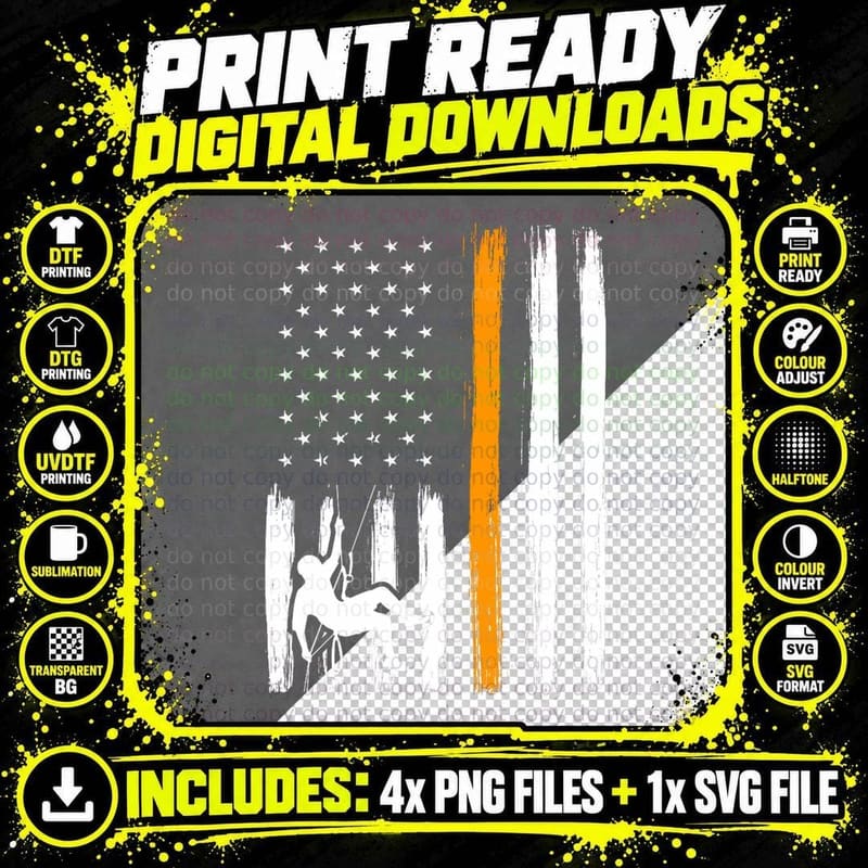 Thin Orange Line Mountain Rescue Search and Rescue Png SVG Digital Bundle