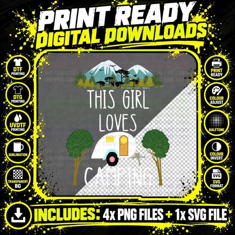 This Girl Loves Camping RV Teardrop Trailer Camper Png SVG Digital Bundle