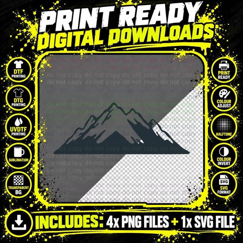 Three Jagged Mountain Peaks Silhouette Outdoor T-Shirt Png SVG Digital Bundle