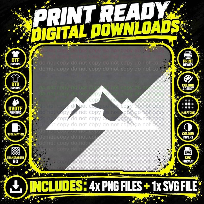 Three Mountain Peaks Detailed Shading Outdoor T-Shirt Png SVG Digital Bundle