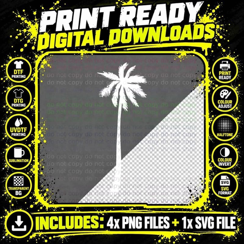 Three Palm Trees on Sand Outdoor T-Shirt Png SVG Digital Bundle