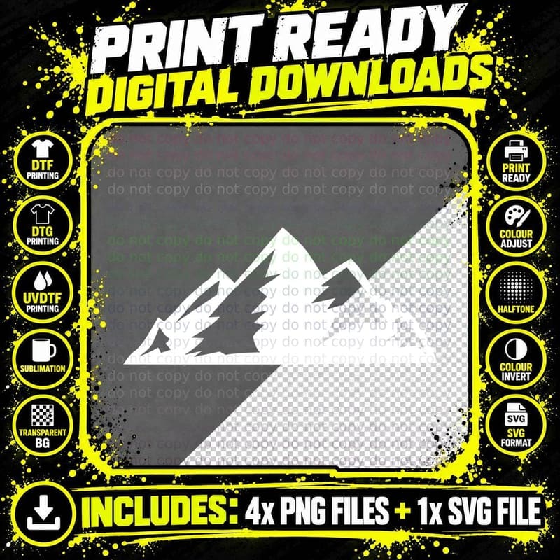 Three Peaked Mountains Forest Outdoor T-Shirt Png SVG Digital Bundle