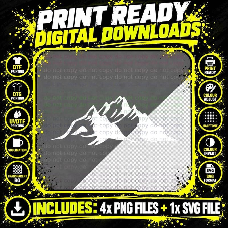 Three Peaks Angular Mountain Range Outdoor T-Shirt Png SVG Digital Bundle