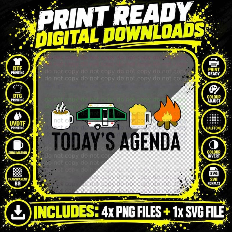 Today's Agenda Camping Coffee Pop up Camper Beer Png SVG Digital Bundle