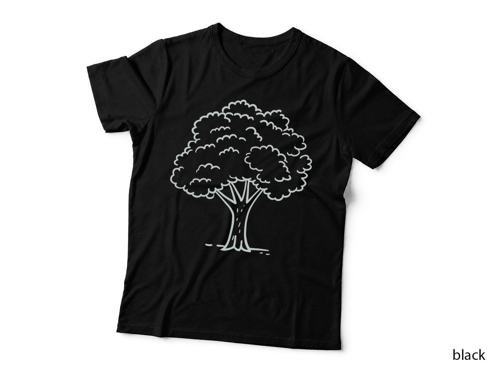 Tree Clouds Detailed Outline Outdoor T-Shirt, Nature Adventure Graphic Tee