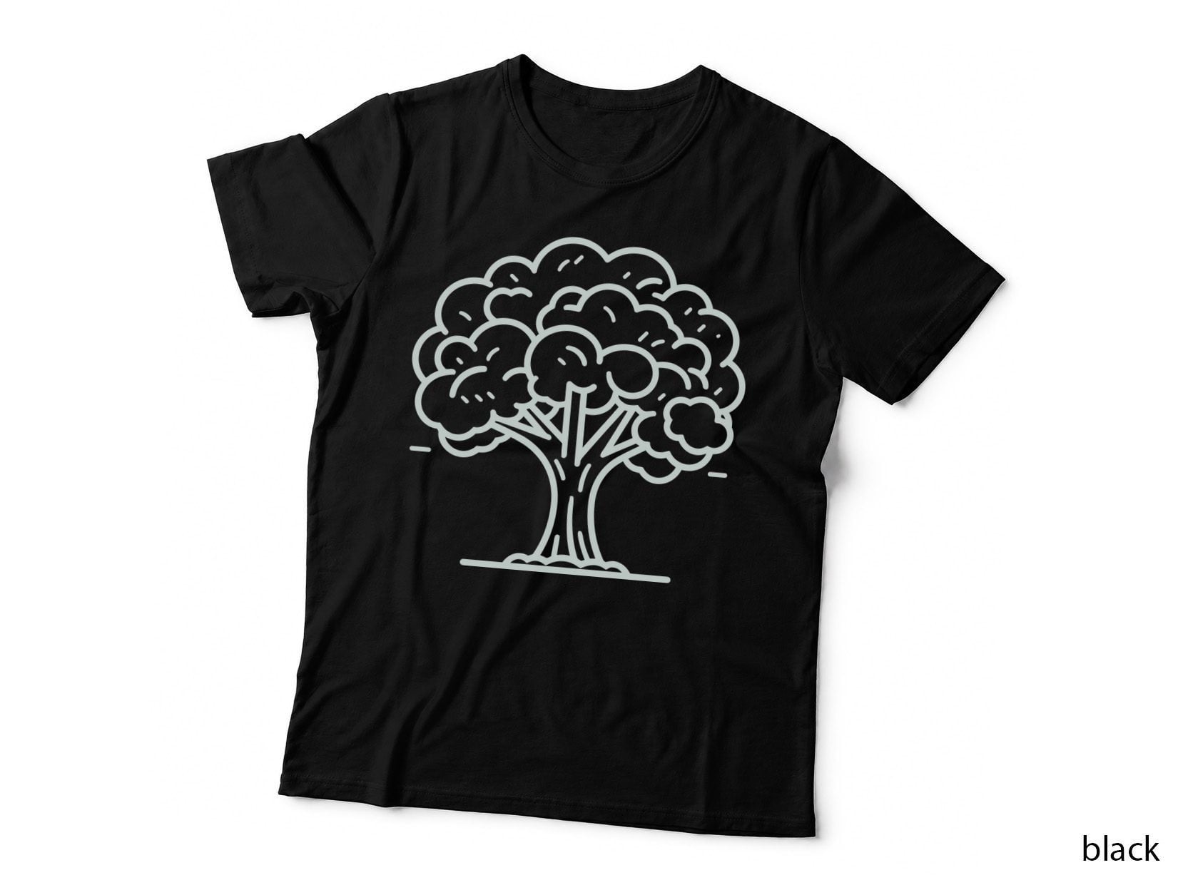 Tree with Clouds Outline Outdoor T-Shirt, Nature Adventure Graphic Tee